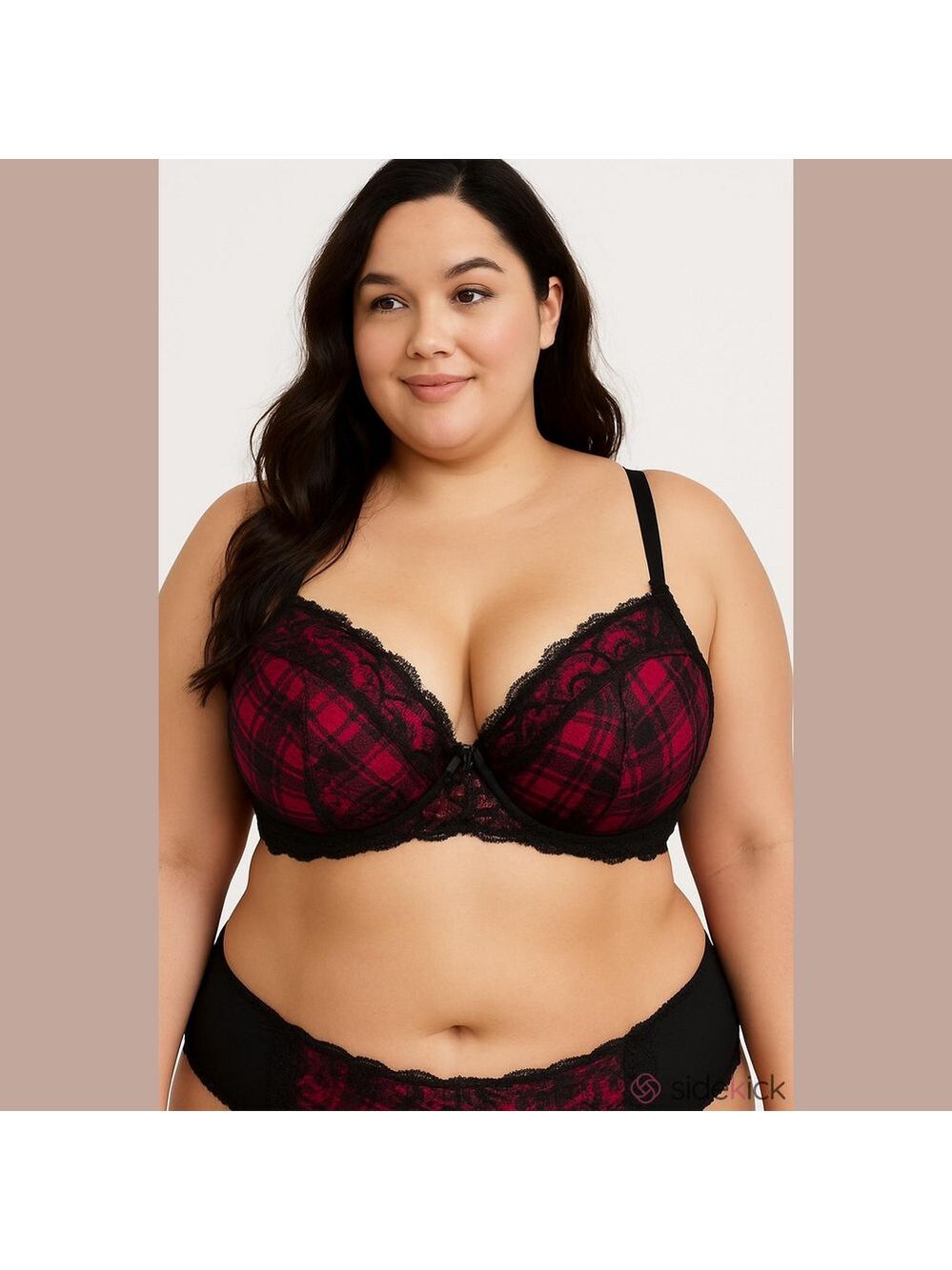 Lane Bryant Cacique NWOT 42DD Hot Pink and Black Plaid Lace Bra